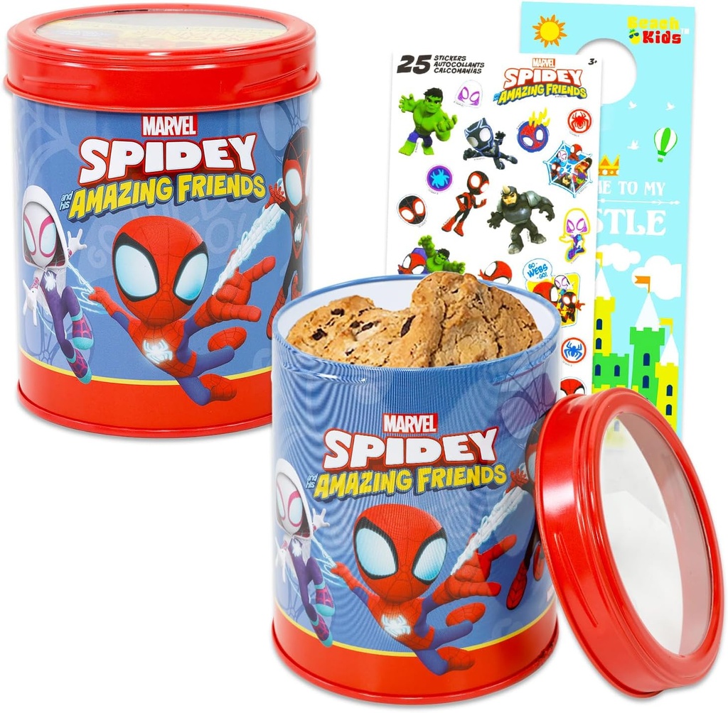 Spidey and His Amazing Friends Cookie Jar Set - Bundle with 2 Spiderman Tin Canister Jars with Lids for Snacks, Cookies, Bathroom Essentials, Plus More | Marvel Kitchen Accessories