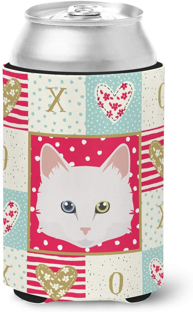 Caroline's Treasures CK5175CC Turkish Angora Cat Love Can or Bottle Hugger, Red Cooler Washable Drink Sleeve Collapsible Beverage Insulated Holder, Can Hugger, Multicolor