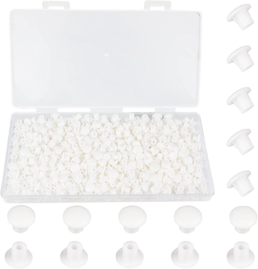 500Pcs 3/16 Inch Plastic White Hole Plugs, 5 mm Round Button Shelf Hole Plugs, Cabinet Closet Cupboard Shelves Furniture Peg Pin Nail Screw Drilling Hole Covers Caps