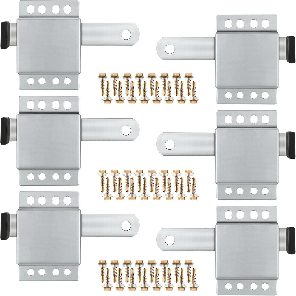 6 Pack Garage Door Side Lock with Self Tapping Screws, Heavy Duty Inside Deadlock Dual Side Lock Part, Galvanized Steel, for Door Security Slide Latch Assembly Replacement, Black PVC Handle Cover