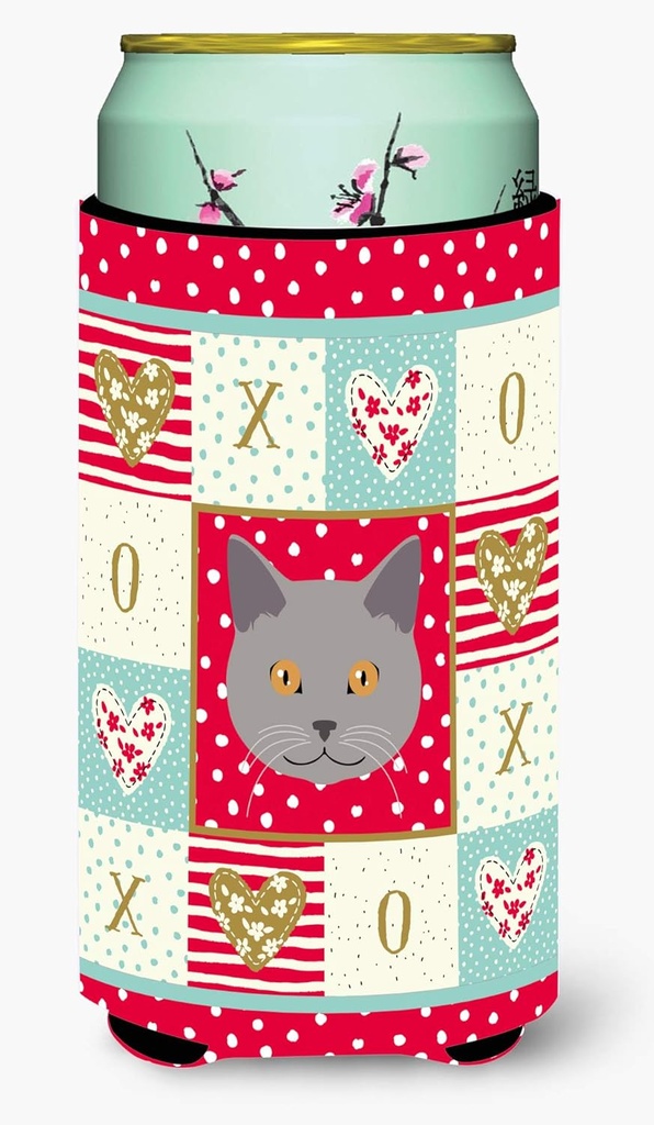 Caroline's Treasures CK5100TBC Chartreux Cat Love Tall Boy Hugger, Red Can Cooler Sleeve Hugger Machine Washable Drink Sleeve Hugger Collapsible Insulator Beverage Insulated Holder
