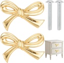 2 PCS Gold Bow Drawer Knobs, Bow Cabinet Knobs with Screws, Decorative Bowknot Drawer Pulls, Vintage Brass Gold Dresser Handles for Home Bedroom Kitchen Furniture Hardware Cupboard Wardrobe