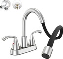 Phiestina 4 Inch Brushed Nickel Rotatable Centerset Bathroom Sink Faucet with Pull-Out Sprayer, Metal Pop-Up Drain, Water Supply Lines, Utility Laundry Faucet for 3-Hole Sinks,JC180CL-BN