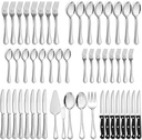 LIANYU 53-Piece Silverware Flatware Set for 8, Plus Steak Knives and Serving Utensils, Stainless Steel Flatware Cutlery Set, Eating Utensils Tableware with Scalloped Edge, Dishwasher Safe