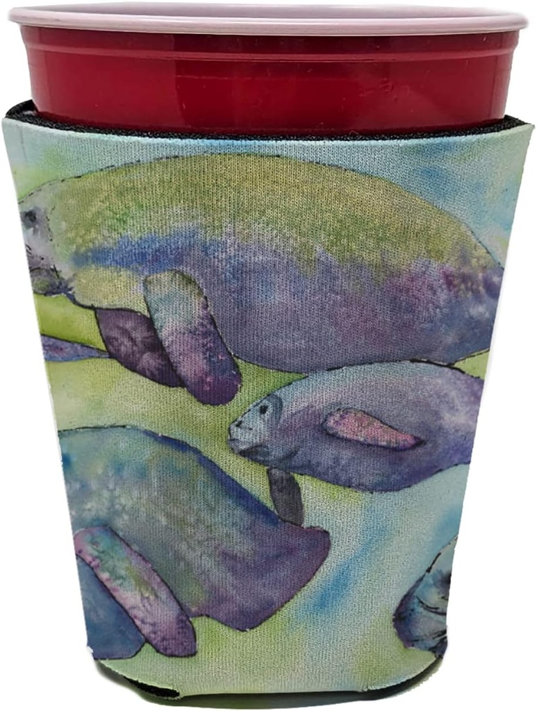 Caroline's Treasures 8544RSC Manatee Red Cup Hugger Cup Cooler Sleeve Hugger Machine Washable Drink Sleeve Hugger Collapsible Insulator Beverage Insulated Holder