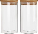 Glass Storage Jar With Airtight Seal wooden, Lid, 25 Ounce Set of 2, 750ml Coffee Bean and Kitchen Food Container