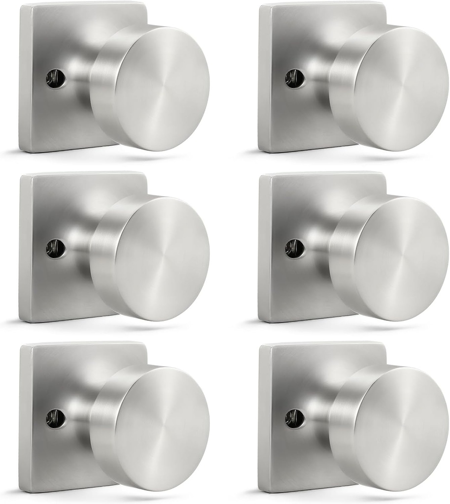 Probrico Single Dummy Door Knobs Interior 6 Pack, Non-Turning Brushed Nickel Door Knobs Inside, Keyless Closet & Hallway Classic Round Door Handles