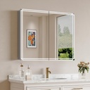 Buruis 32'' x 32'' Medicine Cabinet with Lights and Mirrors, Recessed or Wall Mounted Modern Bathroom Cabinet with 3-Mode Light, Anti-Fog, Dimmable, Memory Function, Outlet, Silver