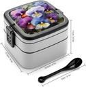 All-in-One Bento Box Stackable Leak-Proof Lunch Box With Carry Handle 2 Layer Portable Meal Prep Container Pansy Perfection Lunchbox with Utensils for Dining Out Work, Black