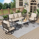 Patio Furniture Set 4 pcs, Metal Outdoor Patio Furniture, 3-Seat Sofa, 2 Swivel Chairs, Metal Coffee Table and 5.75" Extra Thick Cushion, Patio Conversation Set,Beige