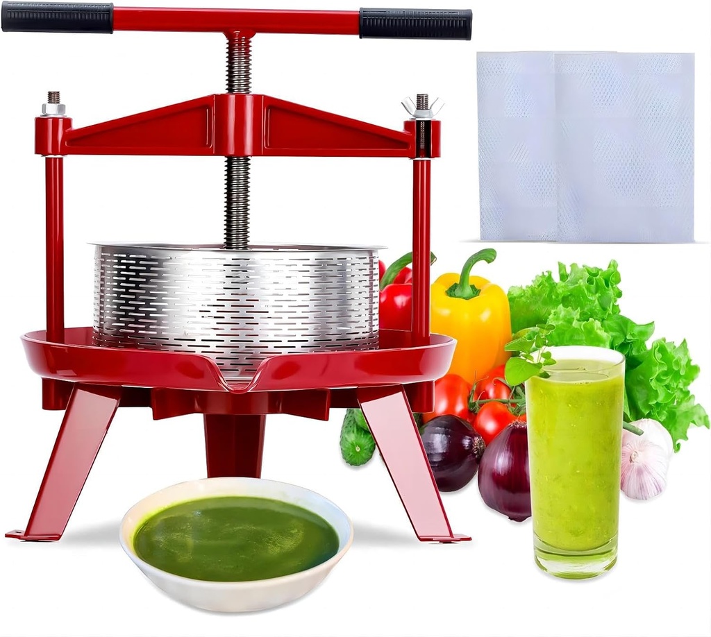 1.32 Gal Stainless Steel Fruit and Wine Press, Manual Press with T-Handle, Stable Triangular Structure for Outdoor and Kitchen