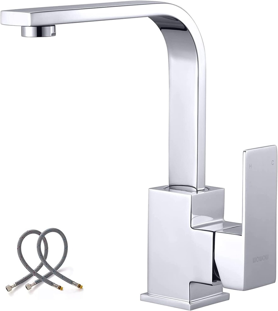 WOWOW Single Hole Bar Faucet Chrome Bar Sink Faucet Stainless Steel Rv Sink Faucet Small Kitchen Faucet Single Handle Wet Bar Tap with Supply Hoses Modern