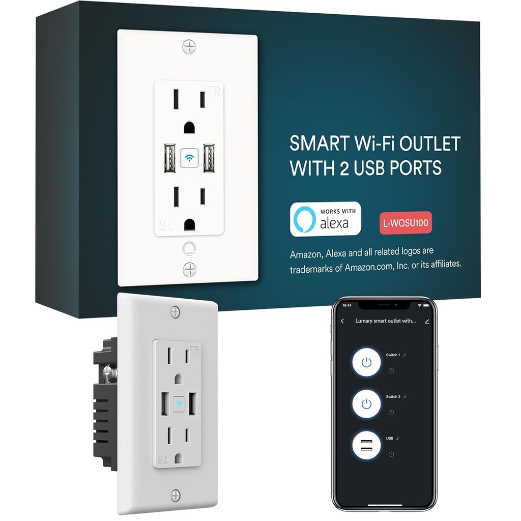 Smart in Wall Outlet, Standard Electrical Outlets with 2 USB Ports & 2 Plugs, Work with Alexa Google Home 15 Amp Outlet ETL FCC for Home Office
