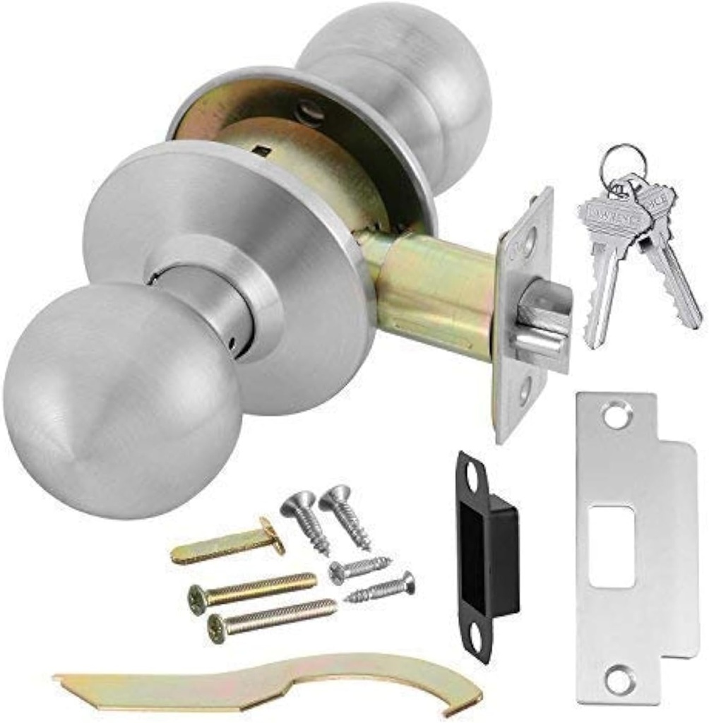 Lawrence Door Knob Cylindrical Lock Storeroom Function Key unlocks Exterior Satin Stainless Steel Finish LH5307OB -US32D UL Certified ANSI/BHMA Grade 2 Commercial Knob Heavy Duty Use Embassy Series