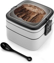 Stump of Oak Tree Bento Box with Compartments Double Layer Bento Lunch Box with Spoon And Handle All-in-One Adult Lunchbox Leakproof Lunch Container for Work Picnic Travel