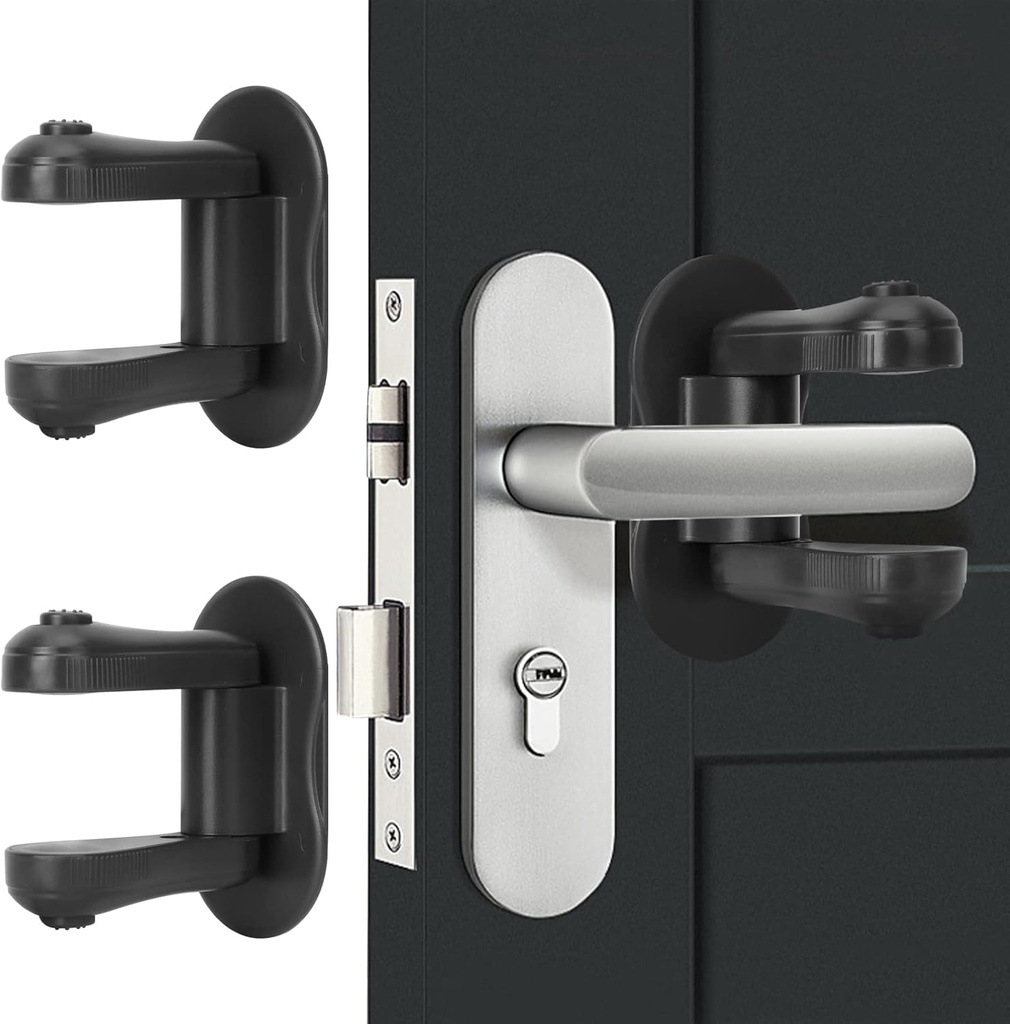 Child Proof Door Lever Lock, 2 Pack Door Locks for Kids Safety, Door Knob Child Proof, Baby Proofing, 3M Adhesive, Door Handle Child Proof, Baby Safety Locks for Toddlers (Black)