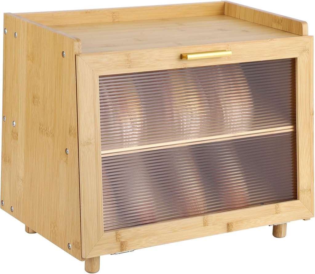 TrailBlaze Double Layer Bread Box for Kitchen Counter, Bread Bin Farmhouse Large Bread Box with Wavy Arcylic Transparent Door, Breadbox Bread Storage Container Holder for Homemade Bread, Natural