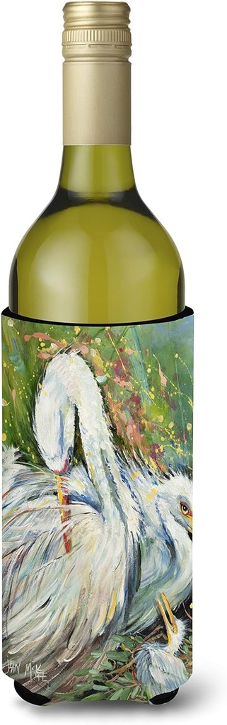 Caroline's Treasures JMK1139LITERK White Egret in The Rain Wine Bottle Hugger Bottle Cooler Sleeve Hugger Machine Washable Collapsible Insulator Beverage Insulated Holder