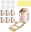 6 Pack Tall Cake Boxes with Cake Boards, 10x10x12 Inch Tiered Cake Box with 6 Windows, Layer Cake Carrier with Handle Bakery Take out Containers for Wedding Birthday Party (White-10x10x12 Inch-6 Pack)
