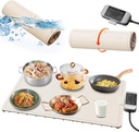 Electric Food Warming Tray - Removable Plug, Easy Cleaning, Full Surface Heating, Rollable Nano Silicone Material, 3 Temperature Settings, Auto Shut-Off- For Buffet, Home Party, Dinner (Ivory)