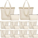 Silkfly Tote Bag with Zipper, Cotton Canvas Makeup Bag Kitchen Reusable Grocery Pouch Blank Canvas Totes with Handles