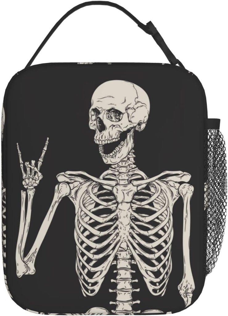 YETTA YANG Halloween Skeleton Funny Skull Portable Lunch Bag Insulated Lunch Box Reusable Totes For Women Men Work Picnic Camping