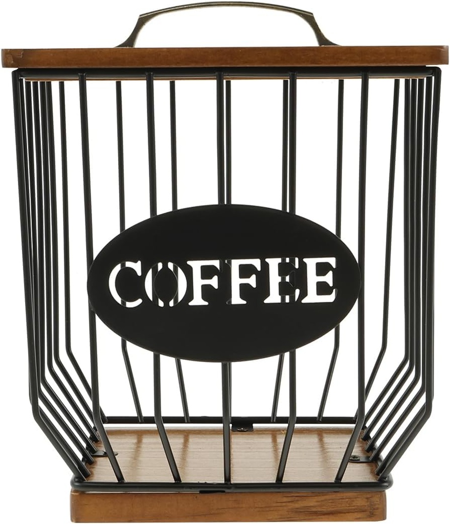 Coffee Pod Holder Large Capacity Cup Holder with Lid Versatile Coffee Pods Organizer Modern Cup Organizer with Wooden Base Black Wire Coffee Pods Organizer for Coffee Bar Counter