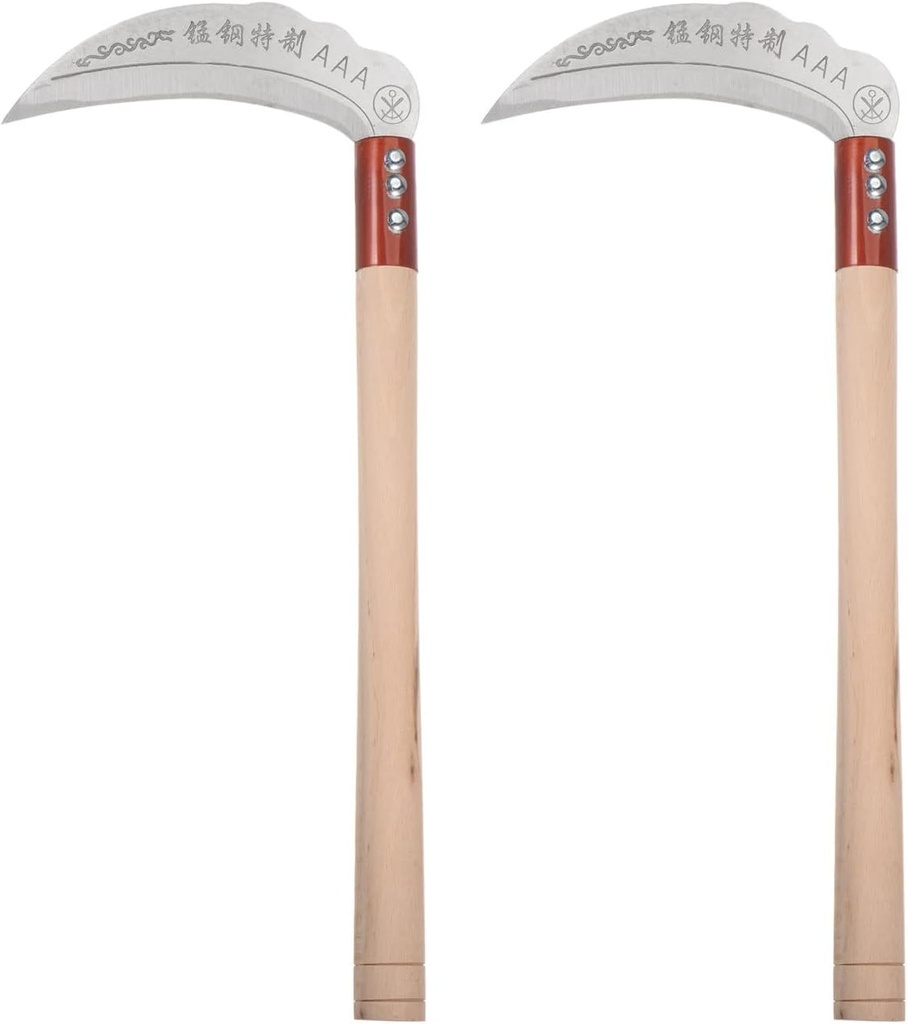 HARFINGTON 2pcs 6 Inch Brush Clearing Sickle with Forged Carbon Steel Blade and Wooden Plastic Handle, Billhook Machete Knife for Gardening, Camping, Land Management, Outdoor