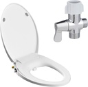 Hibbent Elongated Bidet Toilet Seat with Bidet T Adapter with Shut off Valve(7/8” x 7/8” x G1/2 or 3/8")