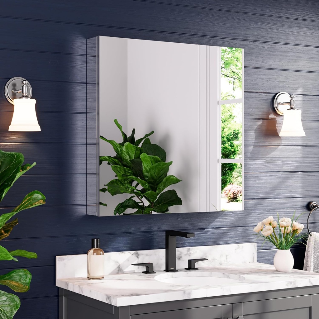 Medicine Cabinet 30" x 30", Bathroom Medicine Cabinet with Mirror, Recessed Medicine Cabinets with Adjustable Shelves, Soft-Closing Door, and Aluminum Alloy Frame - Reverse Installation, Silver