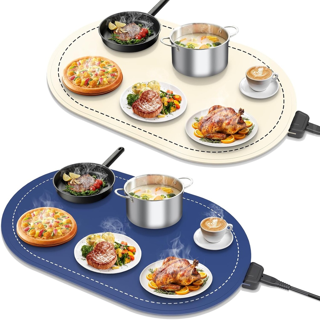 Warming Mat for Food with Adjustable Temperature Timer,10S Fast Heating Silicone Food Warmers for Parties Buffet and Home Daily,Food Warming Mat with Insulating Pad Raised Feet Protects Table
