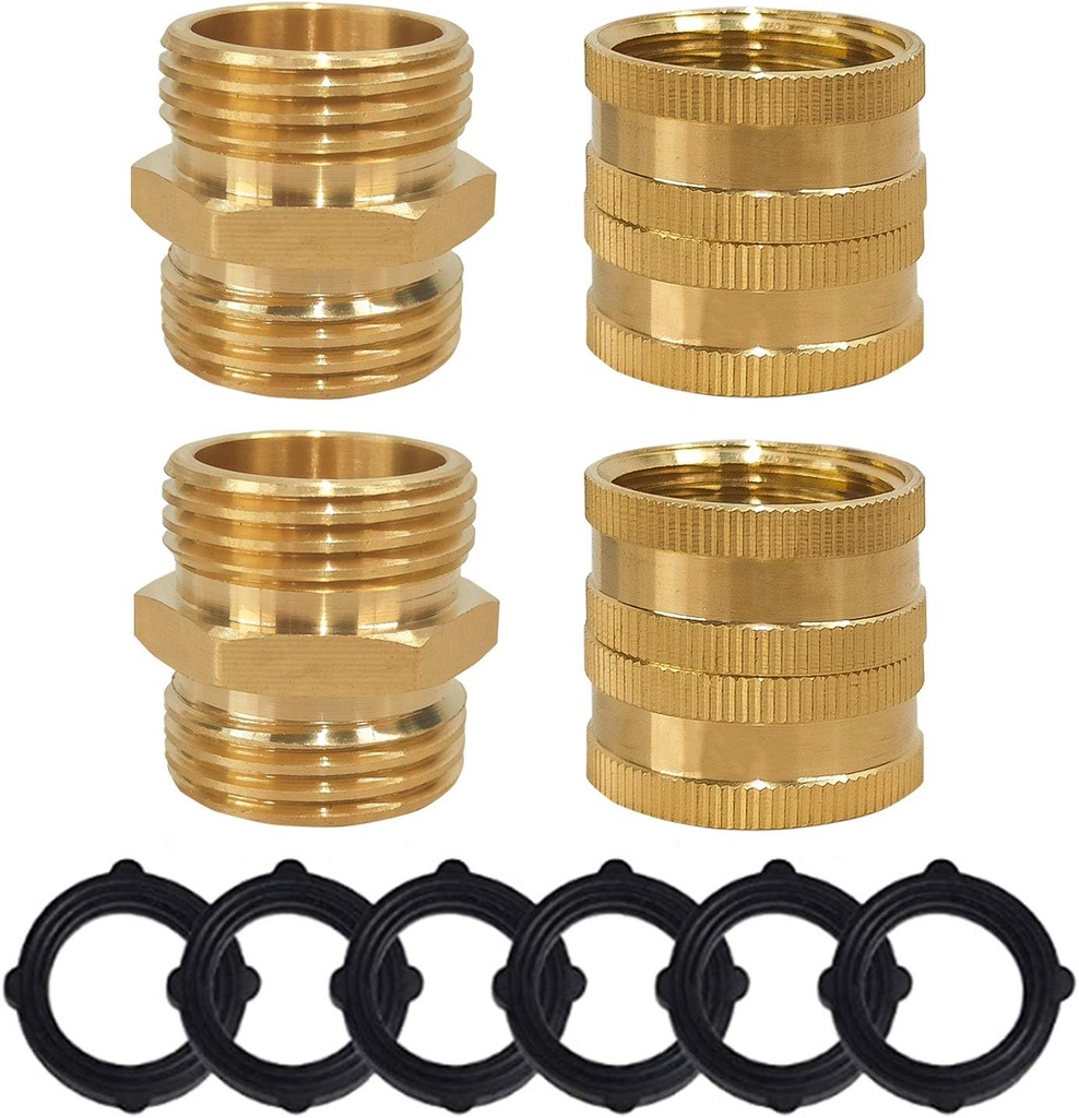 Hourleey Garden Hose Adapter, 3/4 Inch Solid Brass Hose Connectors Adapters Male to Male, Female to Female, 4 Pack