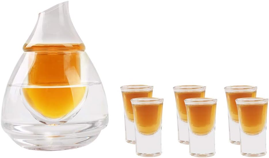 DUEBEL Sake Serving Set Glasses, 8.5 Ounce Sake Carafe Cups with 6pcs 1 Ounce Saki Cups for Warmer or Cold Japanese Wine