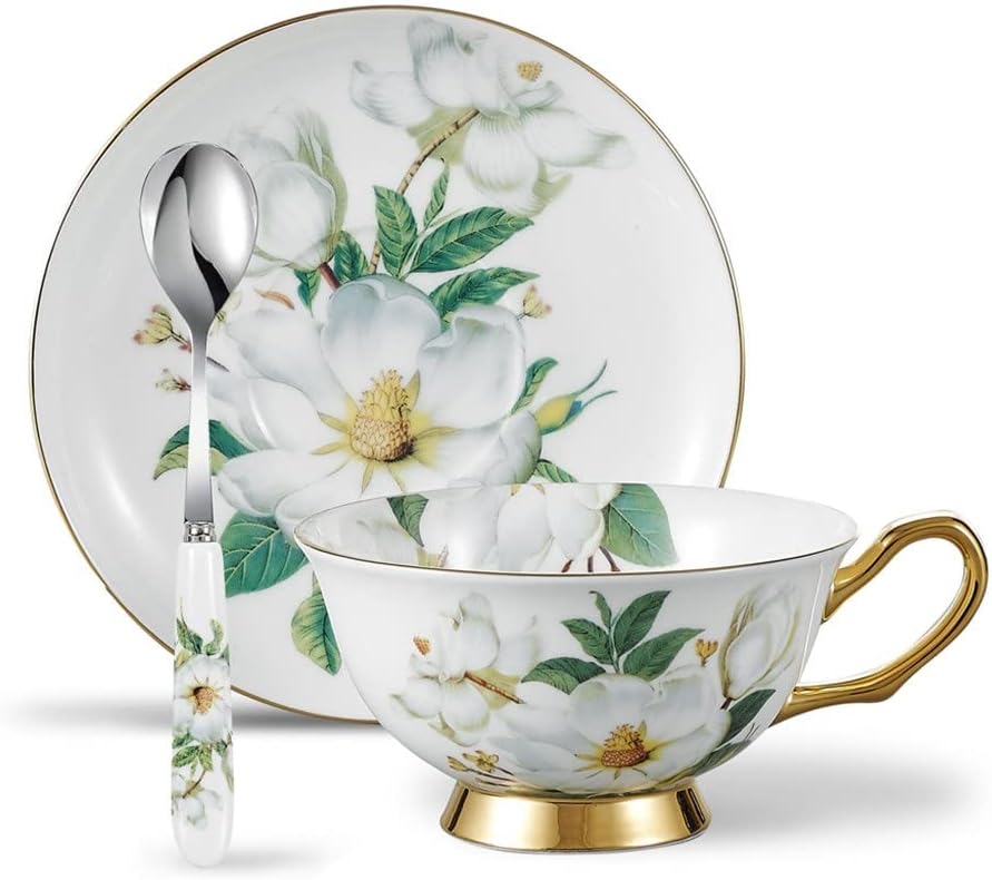 Camellia Pattern European Bone China Porcelain Coffee Cup High Grade Afternoon Tea Cup Set with Saucer&Spoon