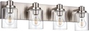 4 Light Vanity Light Brushed Nickel Bathroom Lighting Fixtures Over Mirror, Modern Bathroom Light with Clear Glass Shade, Farmhouse Vanity Lights