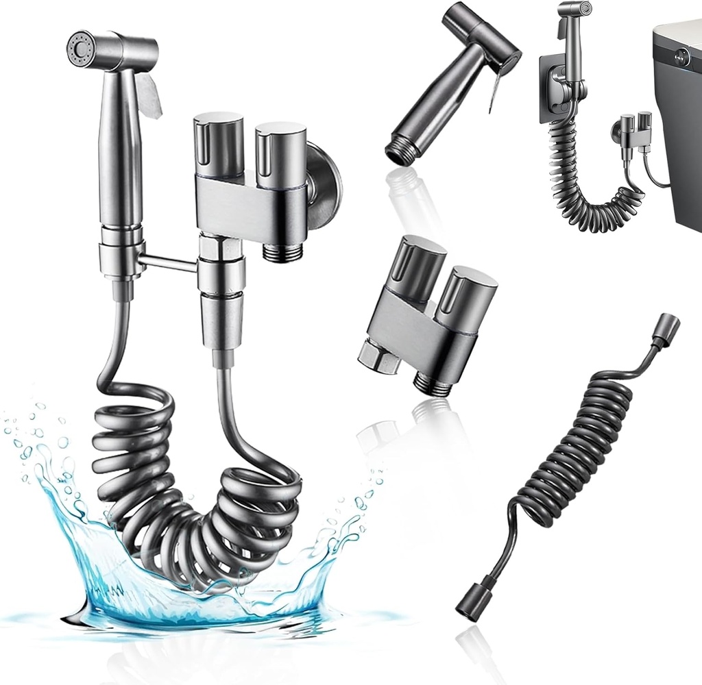 Generic Toilet Faucet Splitter 2 Way Double Faucet Adapter, 1-in-2-Out Dual Control Valve Handheld Bidet Sprayer, Silver