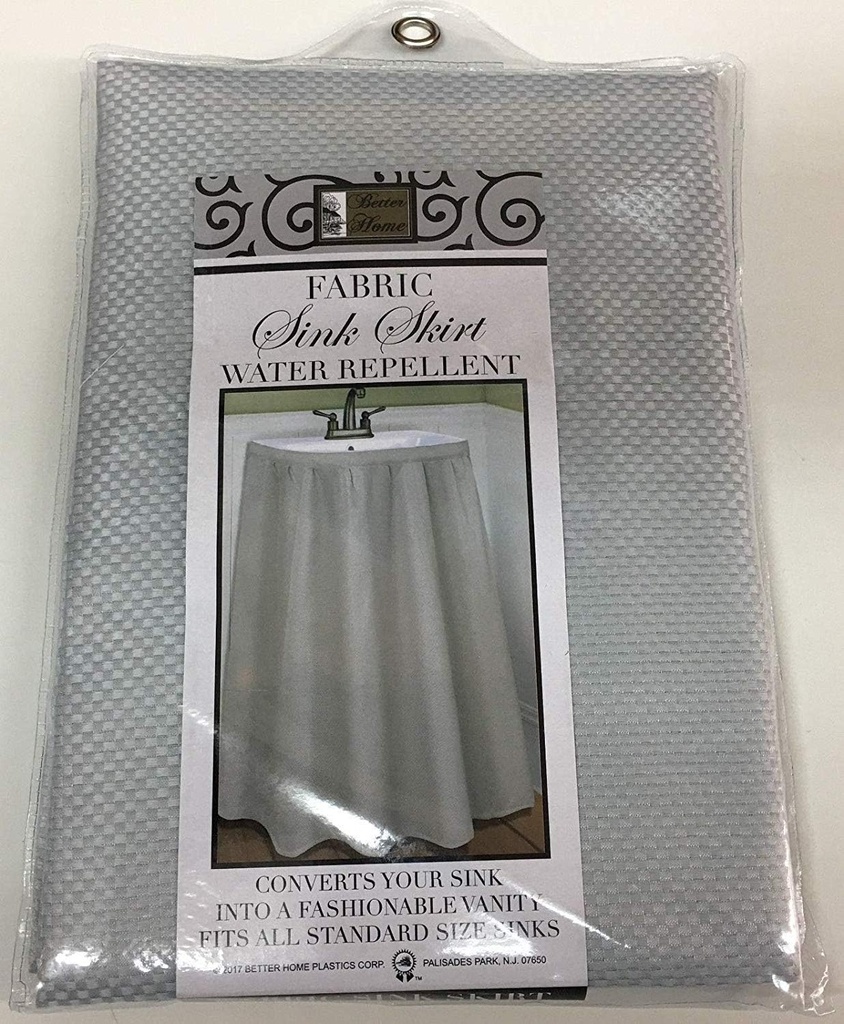 Better Home Mosaic Fabric Sink Skirt, Self Stick, Water Repellent, Platinum Grey