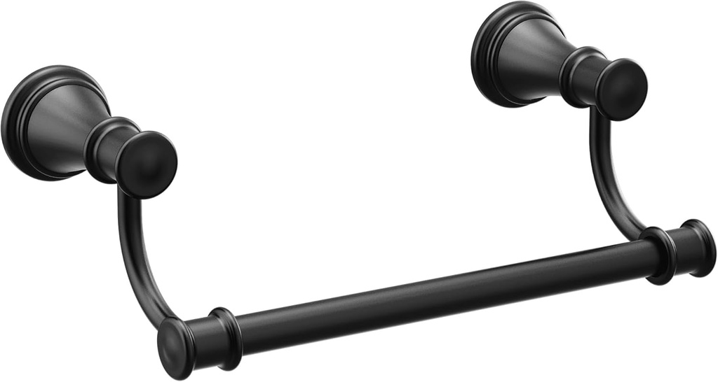 Moen Belfield Matte Black 9-Inch Single Kitchen or Bathroom Hand Towel Bar, Wall Mounted Towel Bar, YB6486BL