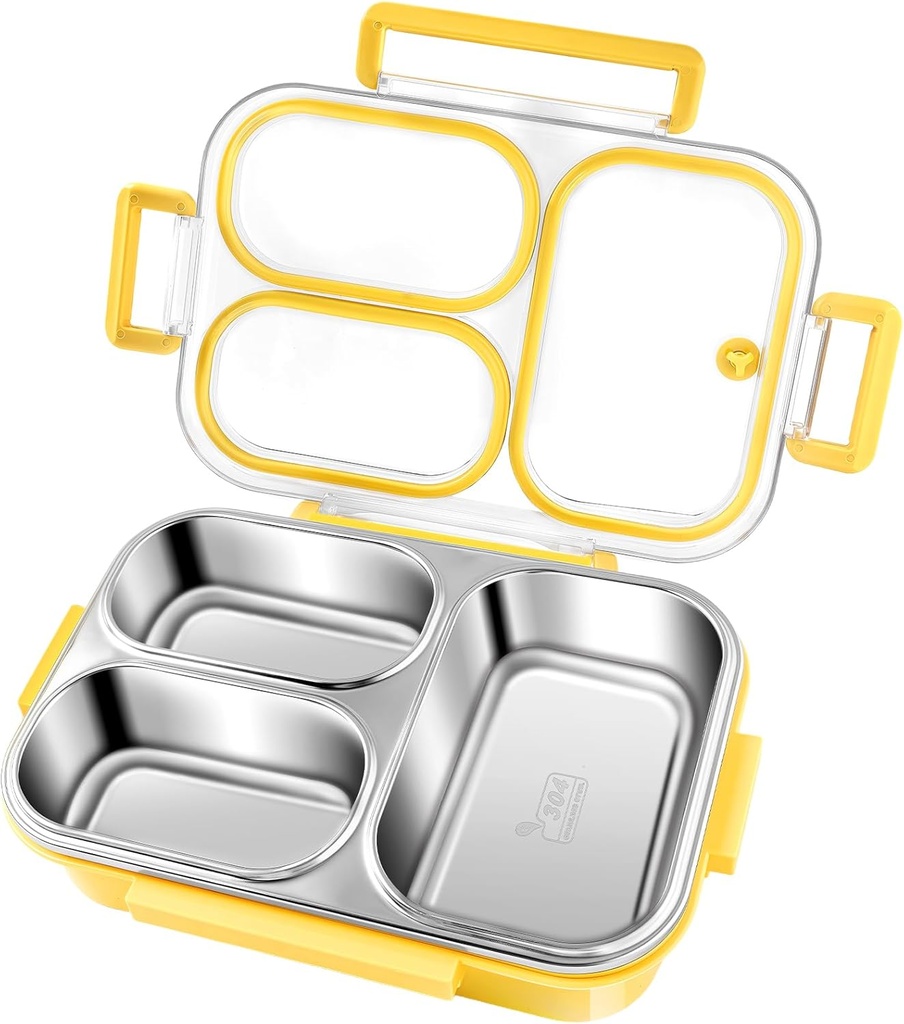 Zkptops Stainless Steel Lunch Box for Adults 25 oz 3 Compartment Metal Bento Box with Silicone Lid Leakproof Dishwasher Safe Lunch Container Portion Control Food Containers for Office Outdoor