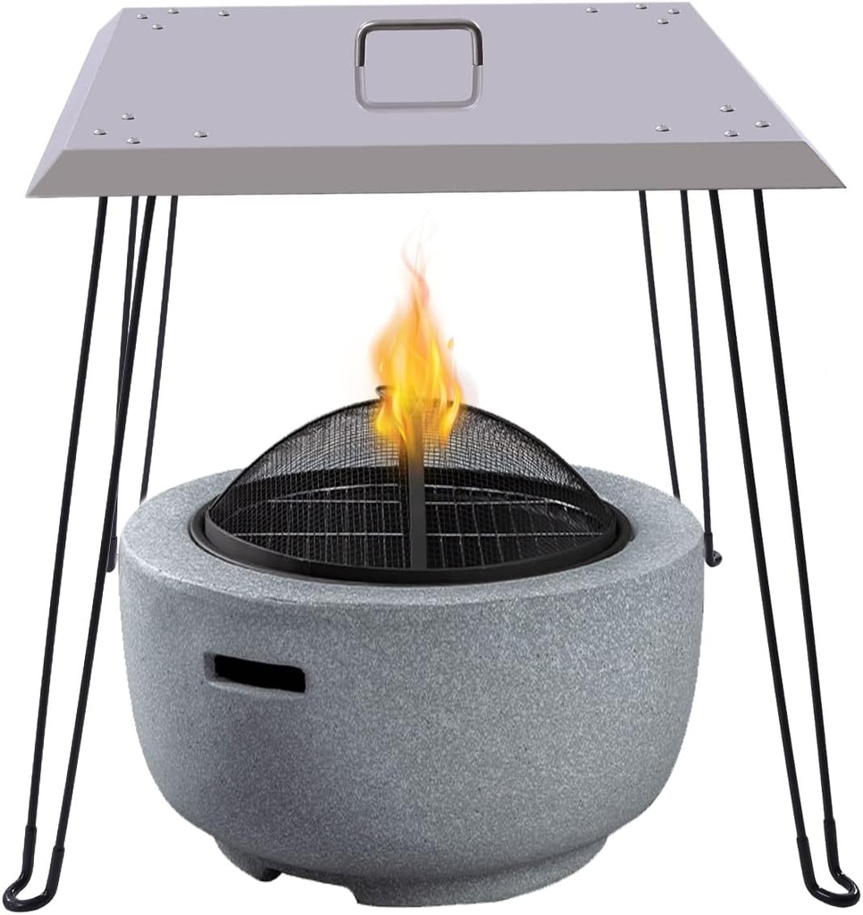 Fire Pit Heat Deflector, 24''x24''x24'' Outdoor Stainless Steel Fire Pit Cover Square Fire Pit Burner Cover to Push Heat Down and Out with 4 Foldable Legs & Carrying Handle