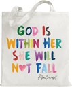 Colorful Christian Canvas Tote Bag for Women Mom Sister Friends, Catholic Faith Gifts for Christmas Thanksgiving Birthday Mother's Day, God is Within Her She Will Not Fall