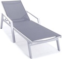 LeisureMod Marlin Armrests Poolside Outdoor Patio Lawn and Garden Modern Aluminum Suntan Sling Chaise Lounge Chair, Dark Grey