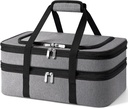 Double Insulated Casserole Carrier - Portable Casserole Carriers for Hot or Cold Food Lunch Tote Warmer or Cooler Bag for Potluck Parties Picnic Cookouts, Fits 9" x 13" Baking Dish - Grey