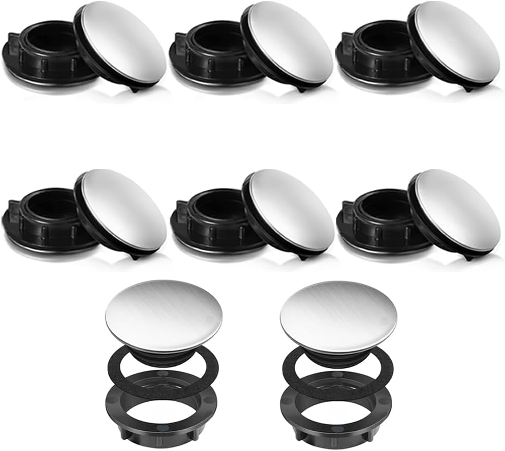 8 Pcs Sink Tap Hole Cover, Kitchen Faucet Hole Cover Brushed Stainless Steel, Blanking Metal Plug Soap Dispenser Cover for Bathroom (1.1'' to 1.6'' in Diameter)
