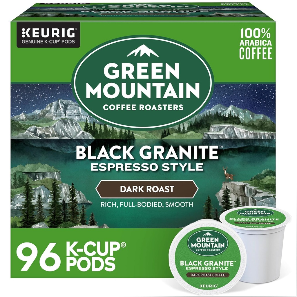 Green Mountain Coffee Roasters Black Granite, Keurig Single Serve K-Cup Pods, Espresso Style Dark Roast, 96 Count