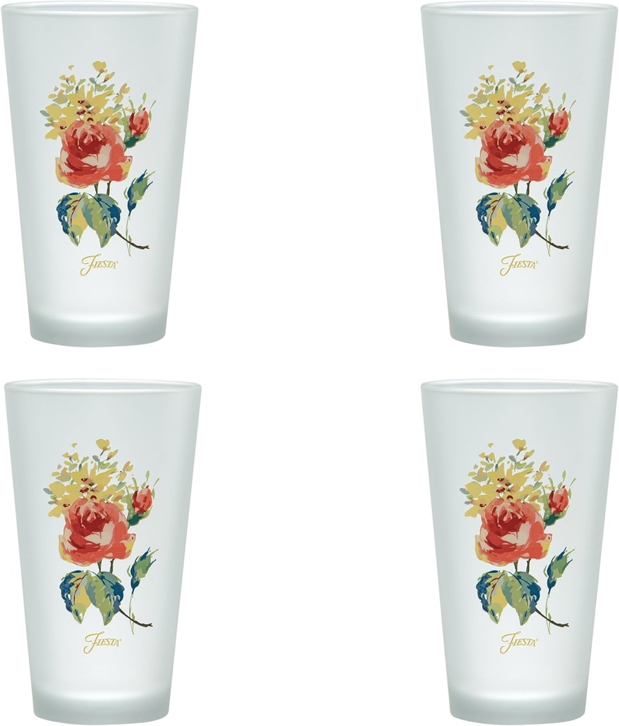 Culver Officially Licensed Fiesta Floral Bouquet 16-Ounce Frosted Tapered Cooler Glass Set of 4, 452FLOR0215-4DS
