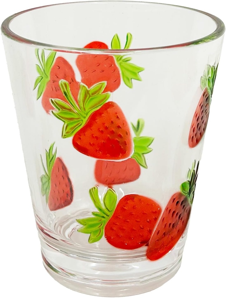 CORE HOME Decorative Embossed Drinking Glass Reusable Water Cup 14.5 Ounce Acrylic Strawberry