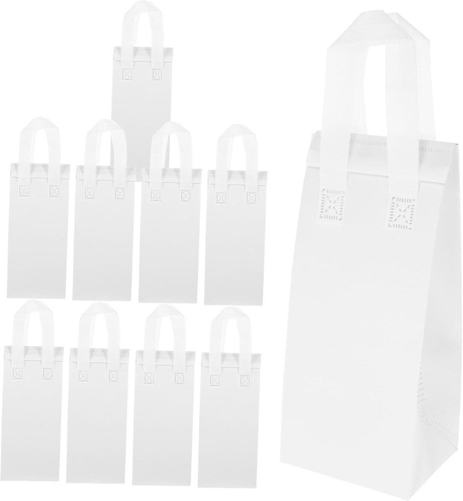 KICHOUSE 10pcs Insulated Cooler Bags for Groceries Takeout Leakproof Portable Drink Carriers for Juice Milk Tea Cake Packaging White