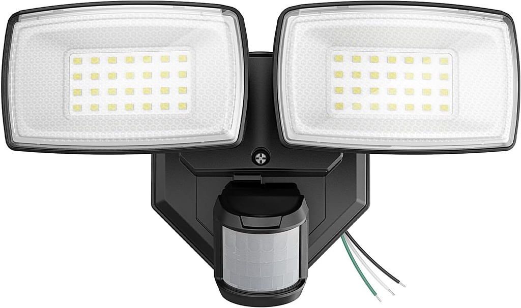 Onforu 32W 2 Head Motion Sensor Outdoor Lights, 3200LM 6500K LED Security Light Hardwired, Dusk to Dawn, Motion Detector Light for Outside, IP65 Waterproof Flood Lights for Garage, Yard(Black)