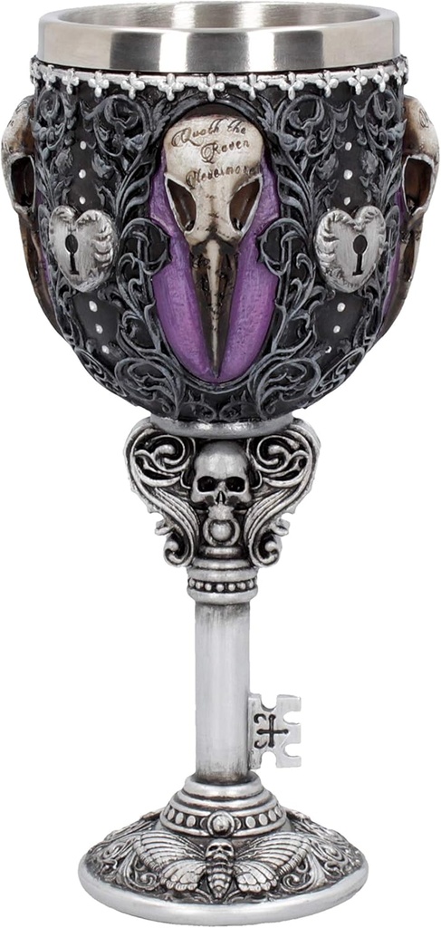Nemesis Now B4725P9 Edgar's Raven Goblet 18cm, Resin w. Stainless Steel, Purple,silver